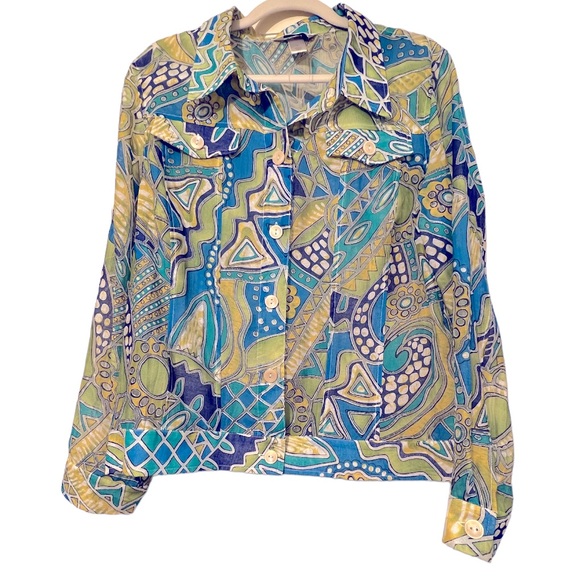 NWOT Christopher & Banks Geometric Button Shirt Jacket Artsy Art to Wear Large - Picture 1 of 11